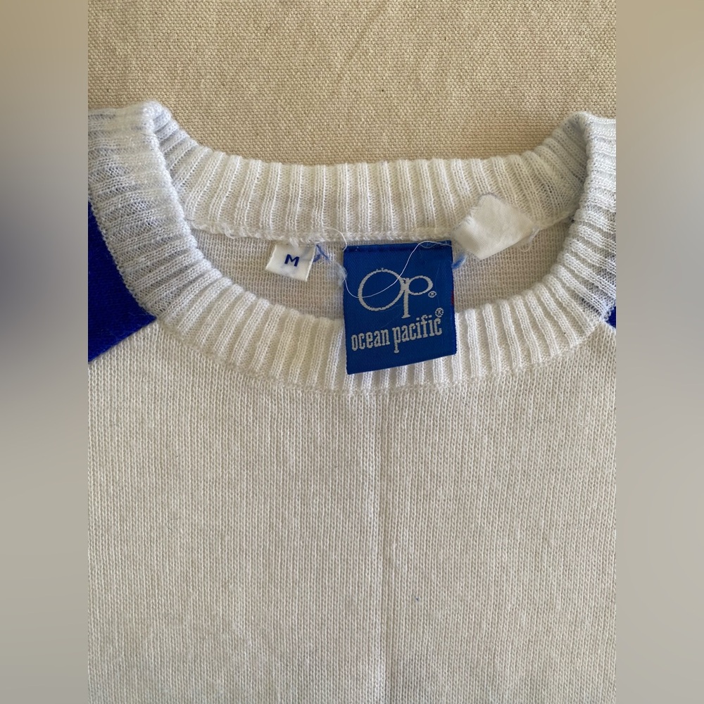 Ocean Pacific OP Vintage Winter Surf North Shore Blue Crème Long Sleeve Medium - Picture 3 of 4